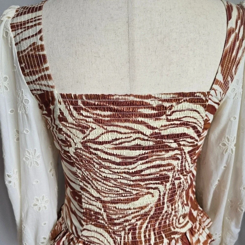 Anthropologie NEW Love the Label Chaka Smocked Eyelet Puff Sleeve Top SZ Medium